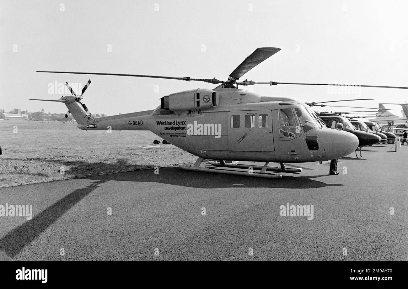 Westland WG.13 Lynx G-BEAD (msn WA00-001, ex XW835), the first prototype Lynx with P&WC PT6B-34 engines, at the SBAC Farnborough Air-Show, held between 5-12 September 1976. Stock Photo