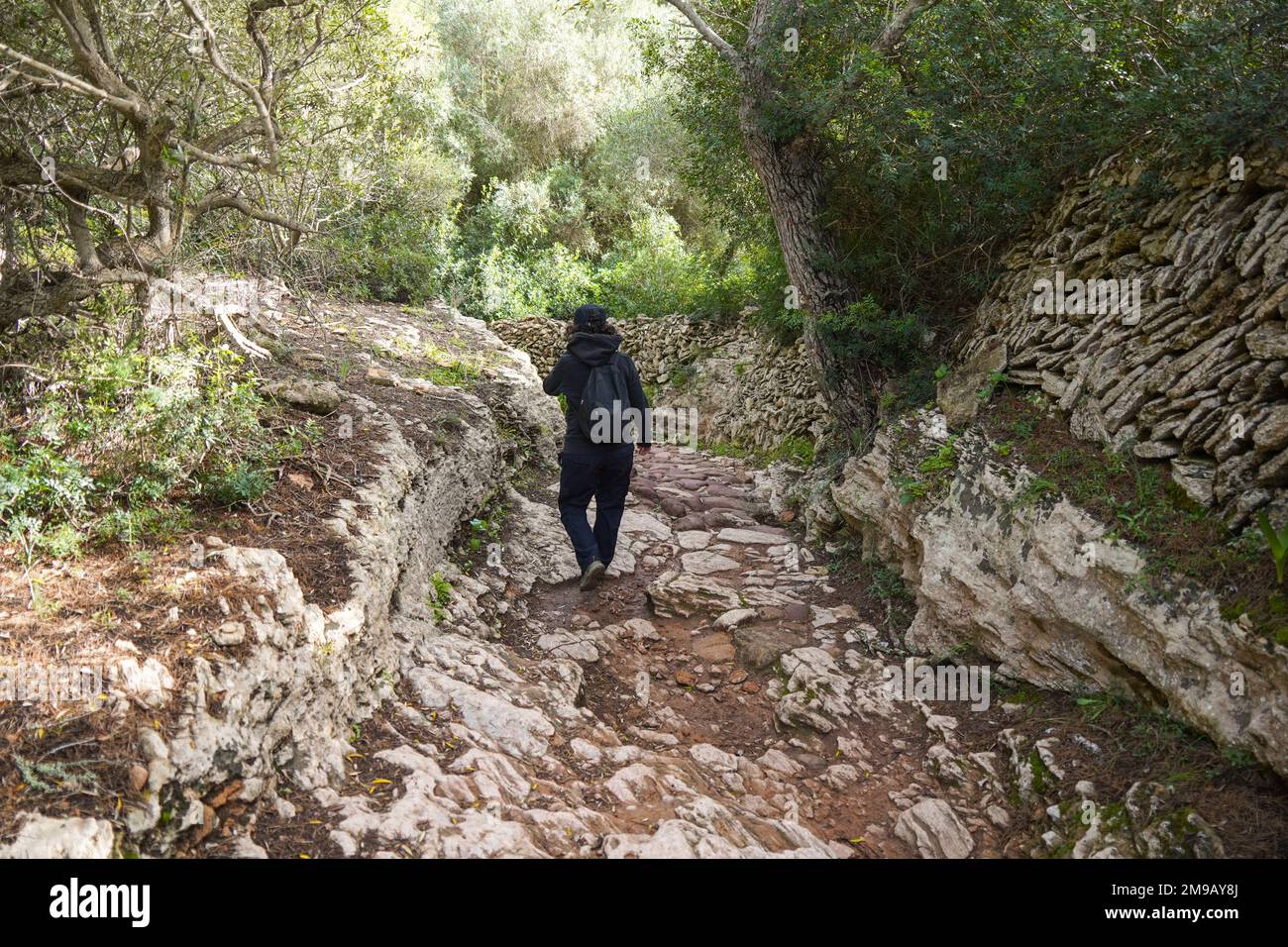 Cami de Valls, hiking trails of Menorca, GR 223, Algaiarens, Balearic islands, Spain. Stock Photo
