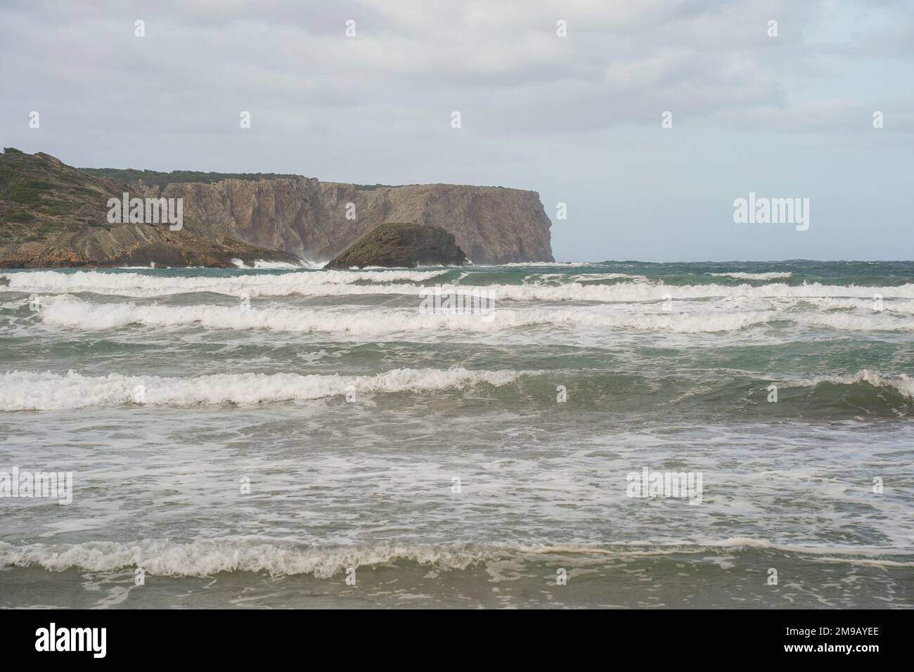 Cami de Valls, rough sea cliffs of Menorca, Algaiarens, Balearic islands, Spain. Stock Photo