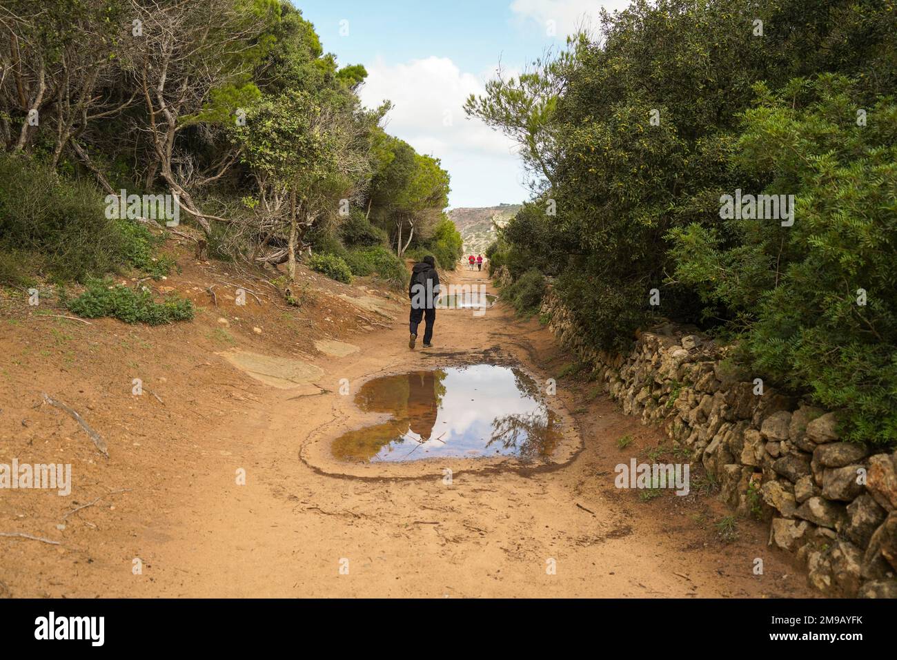 Cami de Valls, hiking trails of Menorca, GR 223, Algaiarens, Beach of Tancats, Balearic islands, Spain. Stock Photo