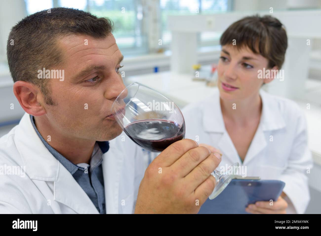 wine specialist tasting red wine in the lab Stock Photo Alamy