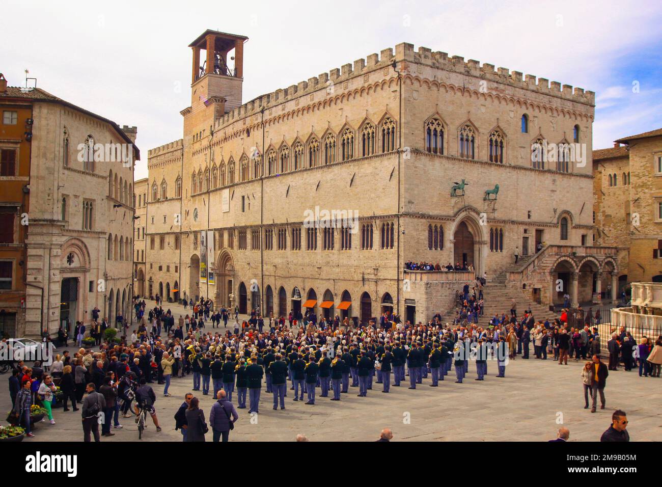 Marching band in Perugia, Italy. Stock Photo