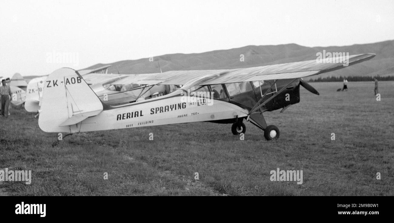 Auster J-1 Autocrat ZK-AOB (msn 2166), of Aerial Spraying Ltd., at Omaka, NZ. Stock Photo