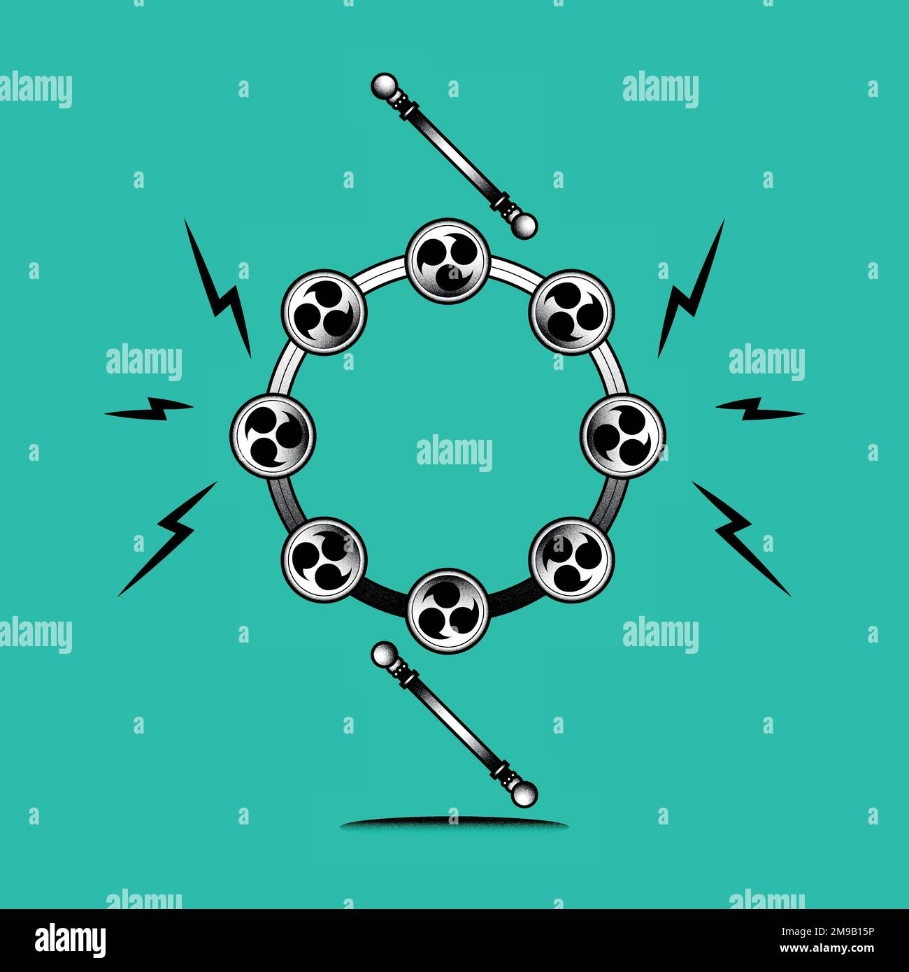 Drums of Raijin, Japanese lightning god element on a green background
