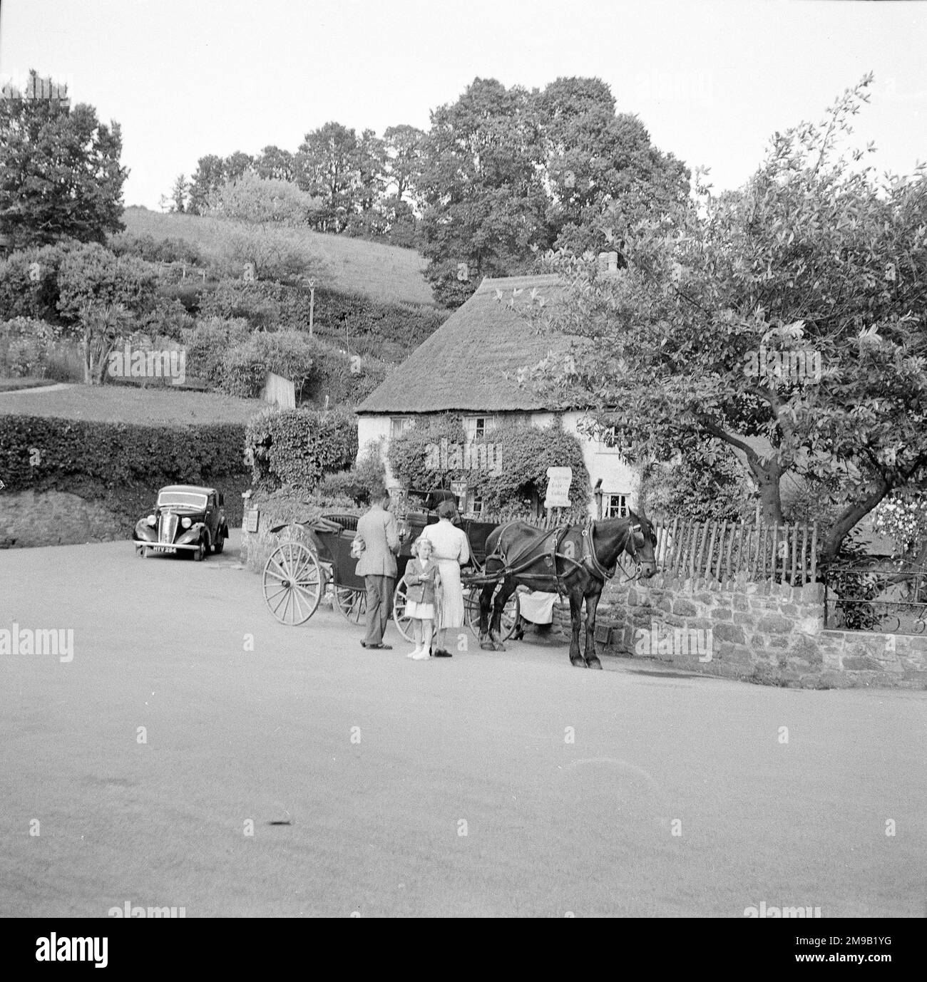 Rose Cottage, Torquay, with pony and trap parked outside Stock Photo