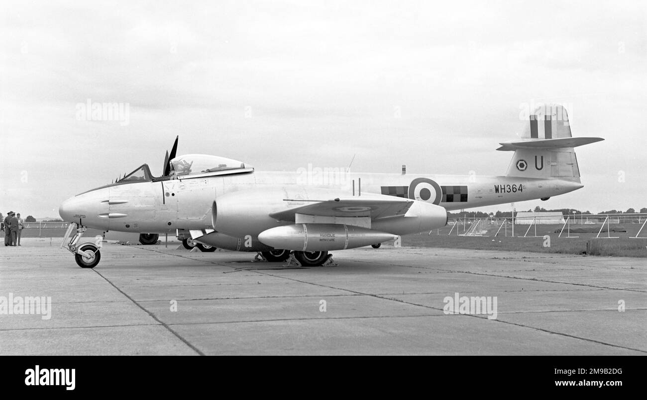 Royal Air Force - Gloster Meteor F.8 WH364 'V', of No.85 Squadron, at RAF Abingdon on 14 June 1968, for the 50th Anniversary of the formation of the Royal Air Force. Stock Photo