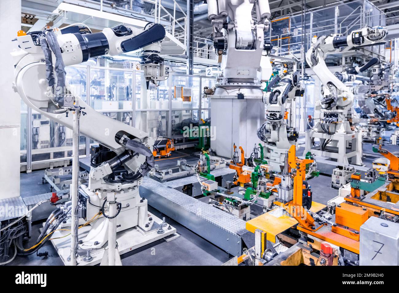 robots in a car plant Stock Photo