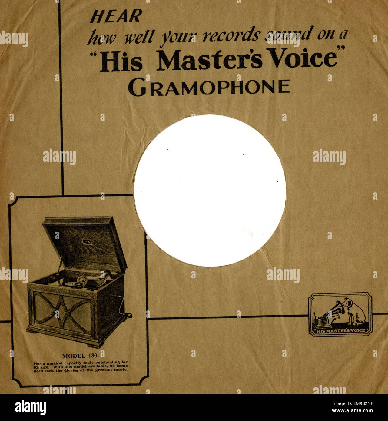 78rpm record sleeve advertising HMV, His Master's Voice. Stock Photo