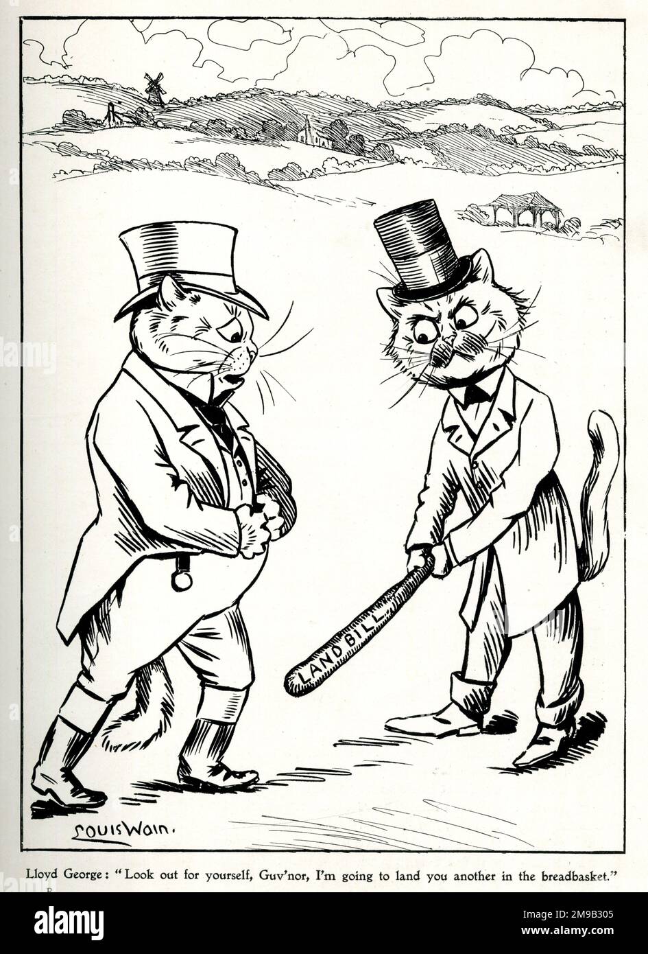 Political cartoon, Lloyd George and the Land Bill, by Louis Wain Stock Photo