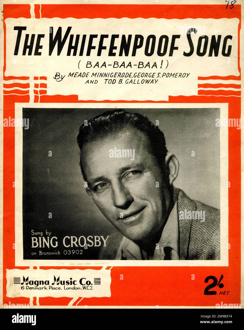 Music cover, The Whiffenpoof Song (Baa-Baa-Baa!), sung by Bing Crosby. Stock Photo