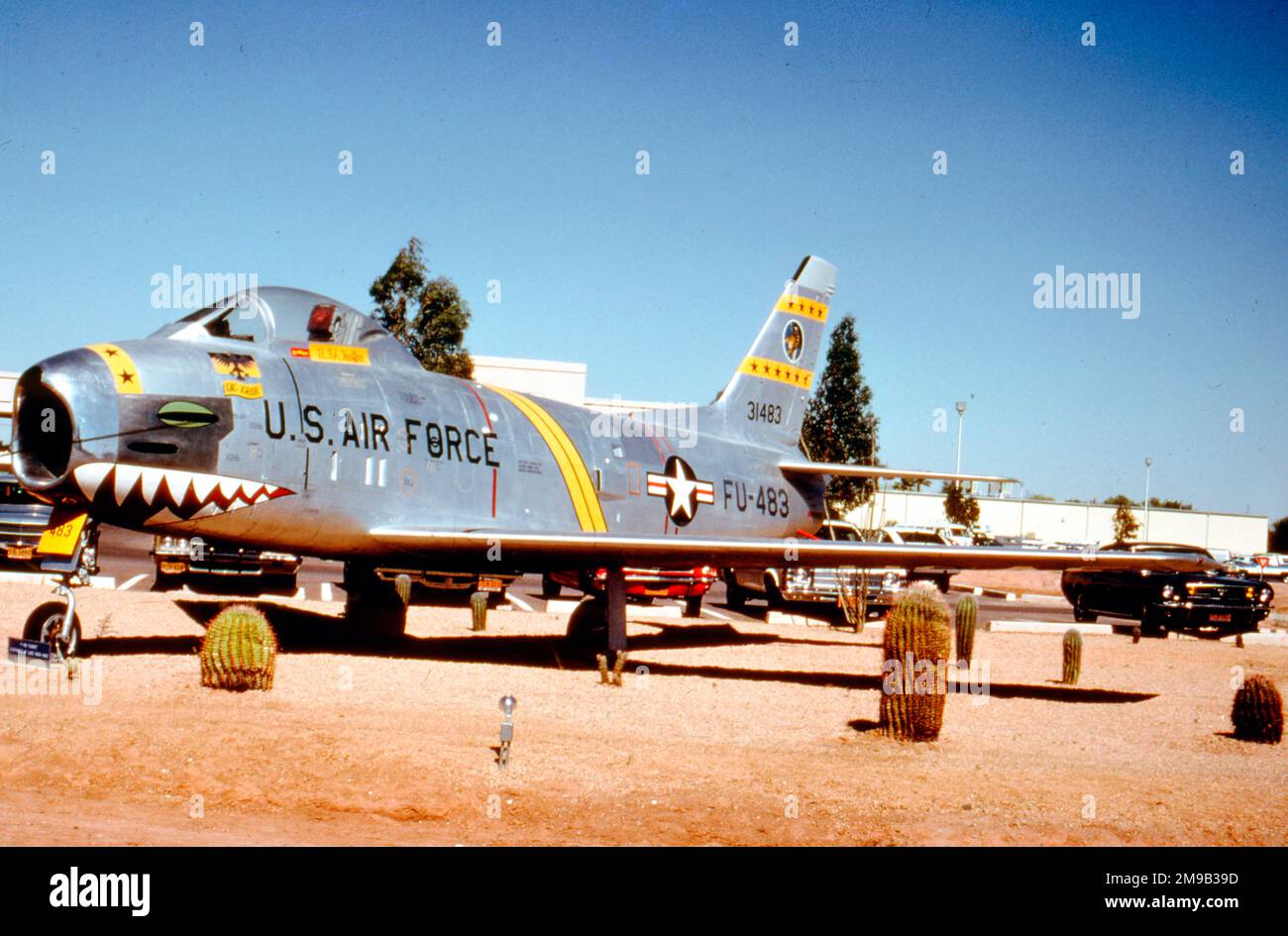North American F-86H-10-NH Sabre 53-1483 (msn 203-255, buzz number FU-483), at Luke AFB, AZ., later mounted on a pylon at Langley AFB Air Park, Virginia. Stock Photo