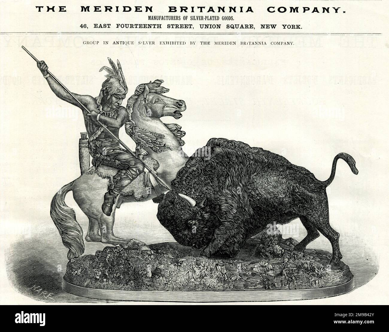 Hunting the Buffalo, Meriden Britannia Company, antique silver item, Universal Exhibition of Paris, 1889 Stock Photo
