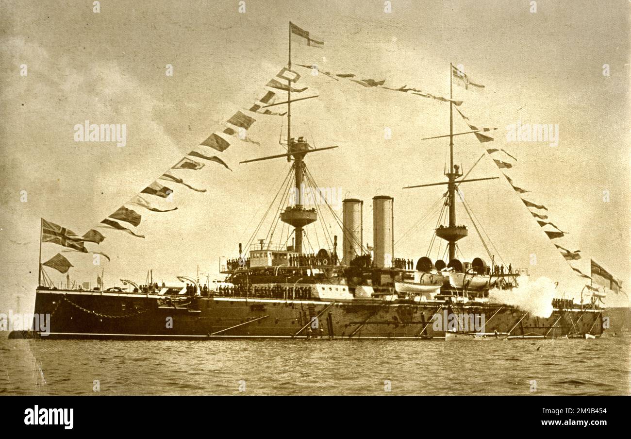A Royal Sovereign-class British battleship, possibly HMS Empress of India Stock Photo