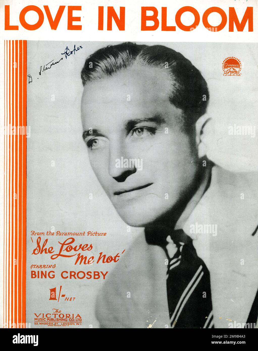 Music cover, Love in Bloom, from the Paramount Picture, She Loves Me Not, starring Bing Crosby. Stock Photo