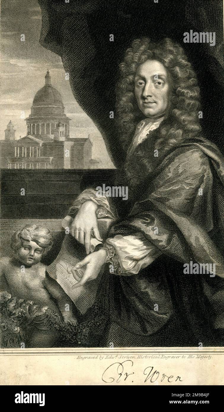 Sir Christopher Wren, English architect, with view of St Paul's ...
