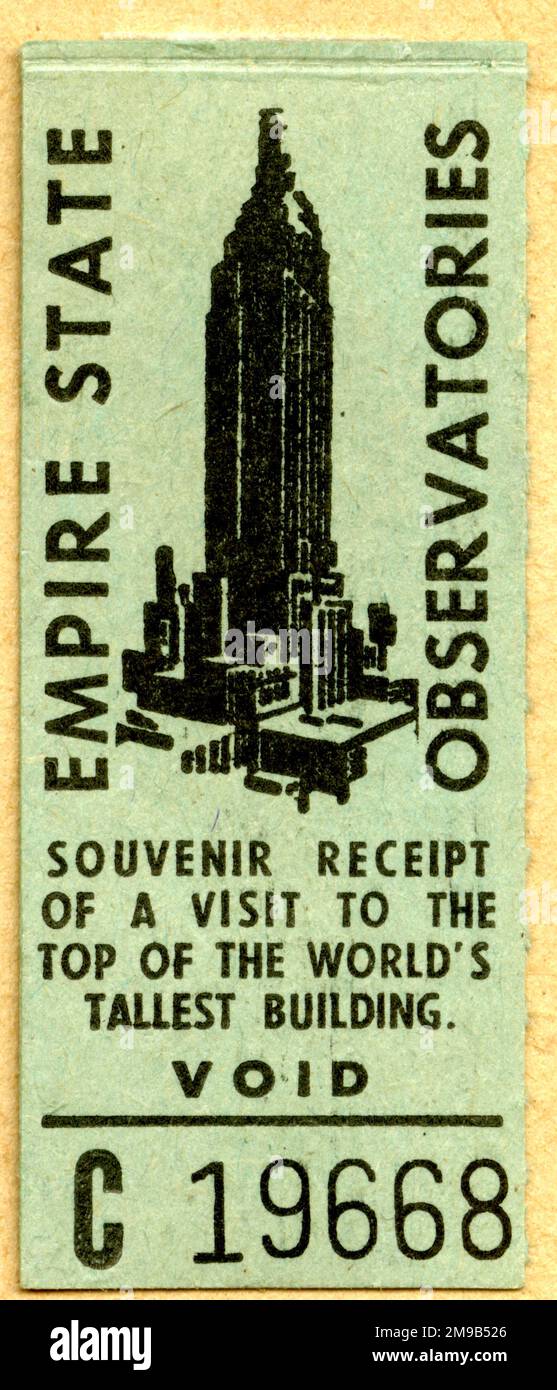 Ticket to Empire State Observatories, New York, USA Stock Photo