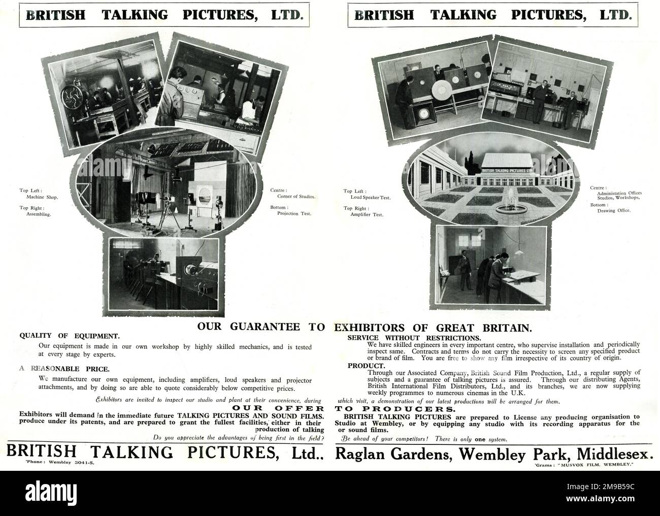Advert, British Talking Pictures Ltd, Raglan Gardens, Wembley Park, Middlesex (North London) Stock Photo