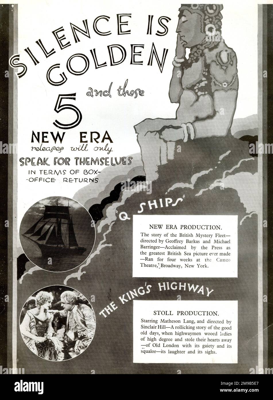 Two silent British films, New Era Productions - Q Ships, The King's Highway - Silence is Golden  (1 of 2) Stock Photo