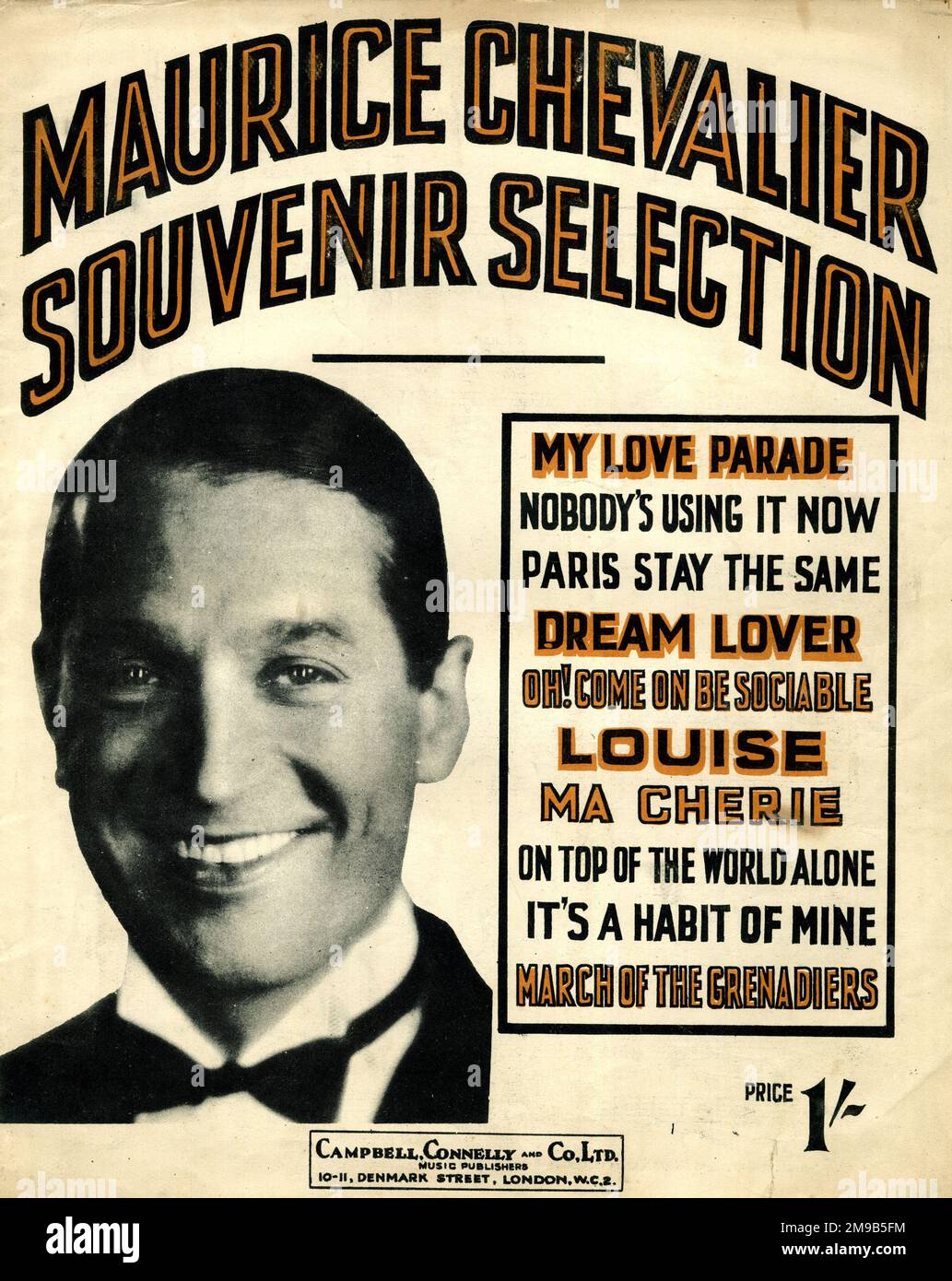 Music cover, Maurice Chevalier, Souvenir Selection of ten songs Stock Photo