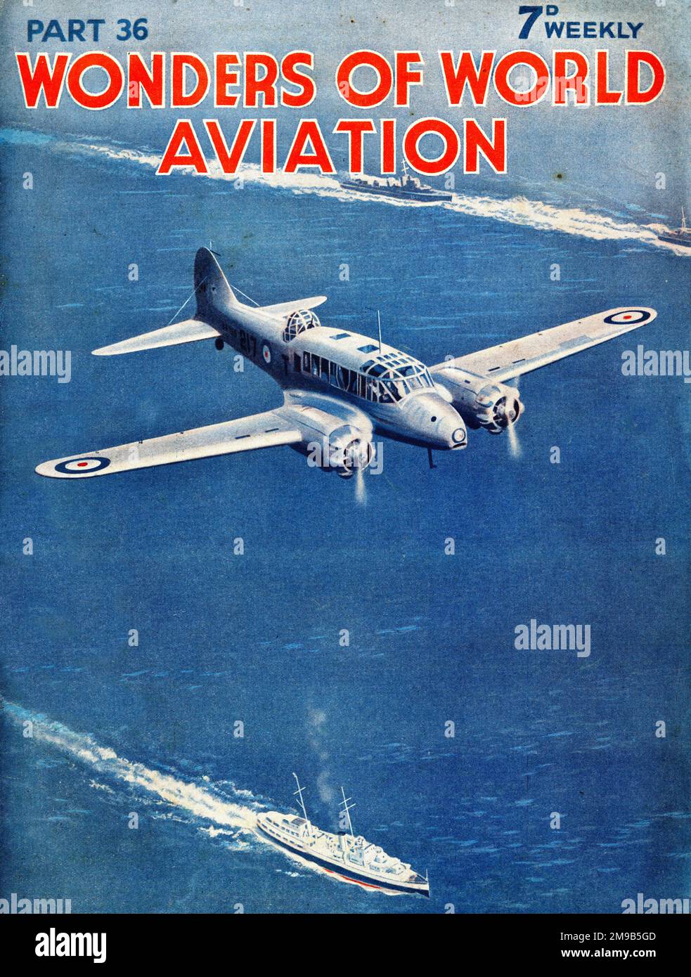 RAF Avro Anson reconnaissance plane escorting King George VI and Queen Elizabeth across the English Channel, 19 July 1938 Stock Photo