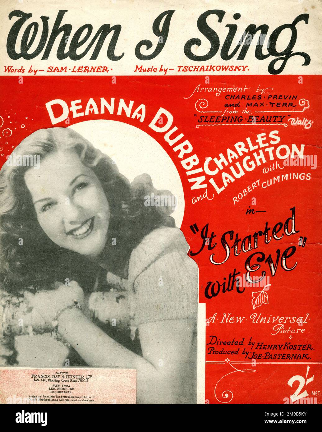 Music cover, When I Sing, from the film It Started with Eve, starring Deanna Durbin and Charles Laughton, words by Sam Lerner, music by Tchaikovsky Stock Photo