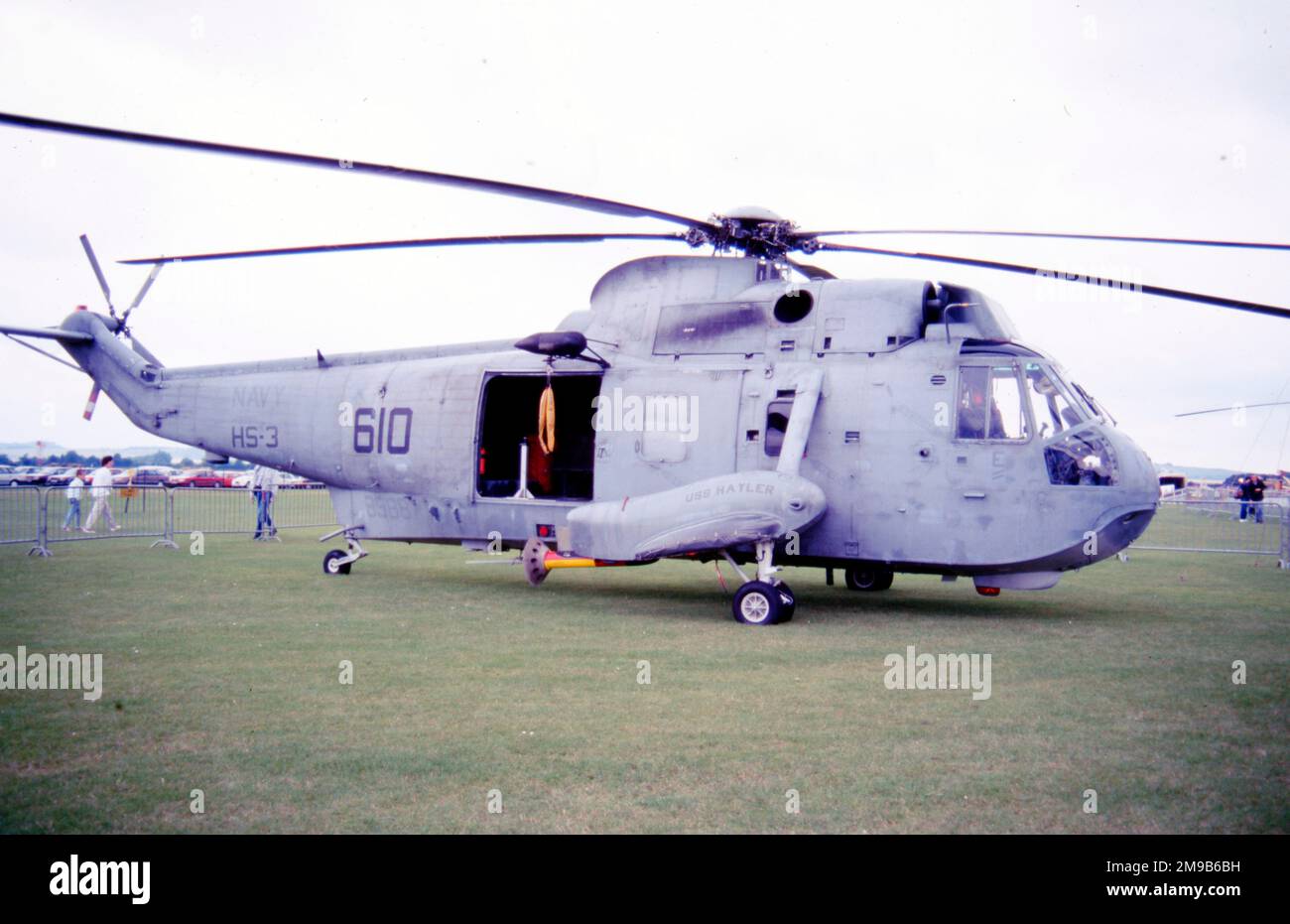 United States Navy (USN) - Sikorsky SH-3H Sea King 148988 (msn 61-062, base code 'AA', call-sign '610'), of HS-3 embarked on USS Hayler, at Middle Wallop on 16 July 1988. Stock Photo