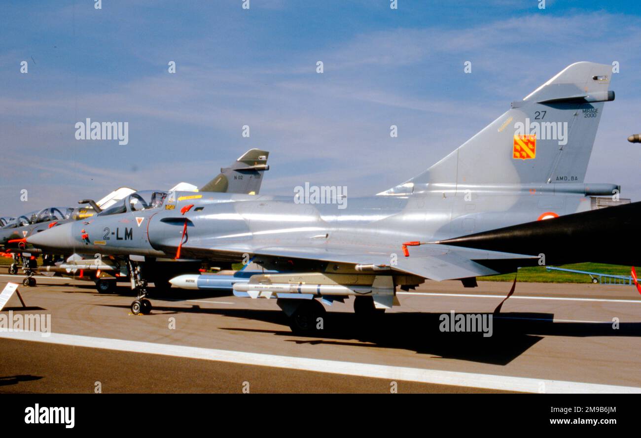 Armee de l'Air - Dassault Mirage 2000C 2-LM (msn 27), of Escadron de Chasse et Transformation 2/2 CÃ´te d'Or, at the SBAC Farnborough Air Show held between 31st August-7 September 1986.. (Armee de l'Air - French Air Force). Stock Photo