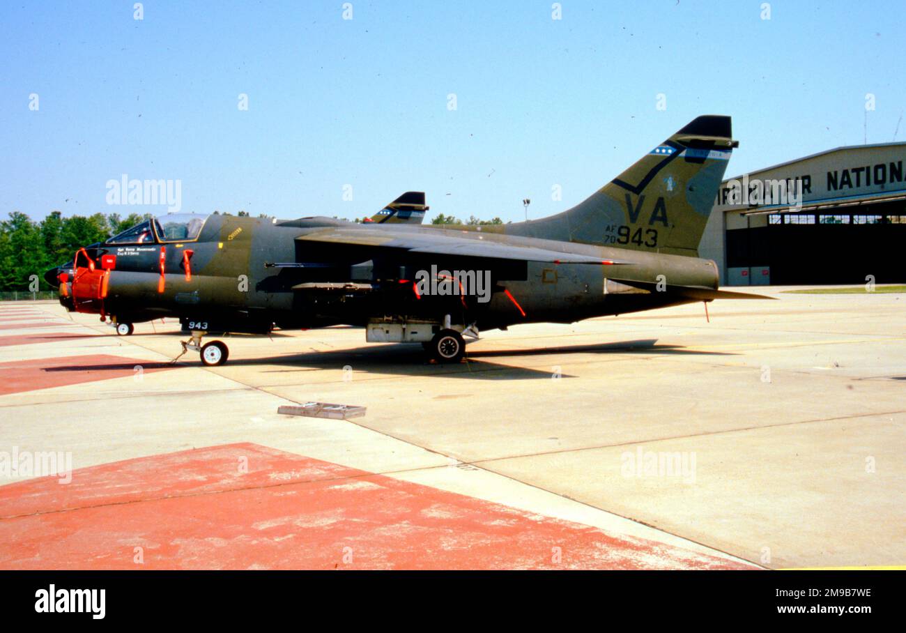 United States Air Force (USAF) - Ling-Temco-Vought A-7D-7-CV Corsair II 70-0943 (msn D-089), of the 149th Tactical Fighter Squadron, Virginia Air National Guard. Stock Photo