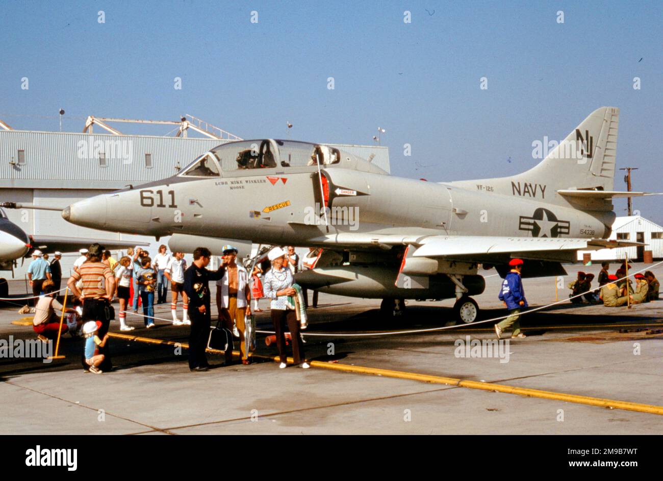 United States Navy (USN) - Douglas TA-4F Skyhawk 154338 (msn 13726, base code 'NJ', call-sign '611'), of VF-126. Stock Photo