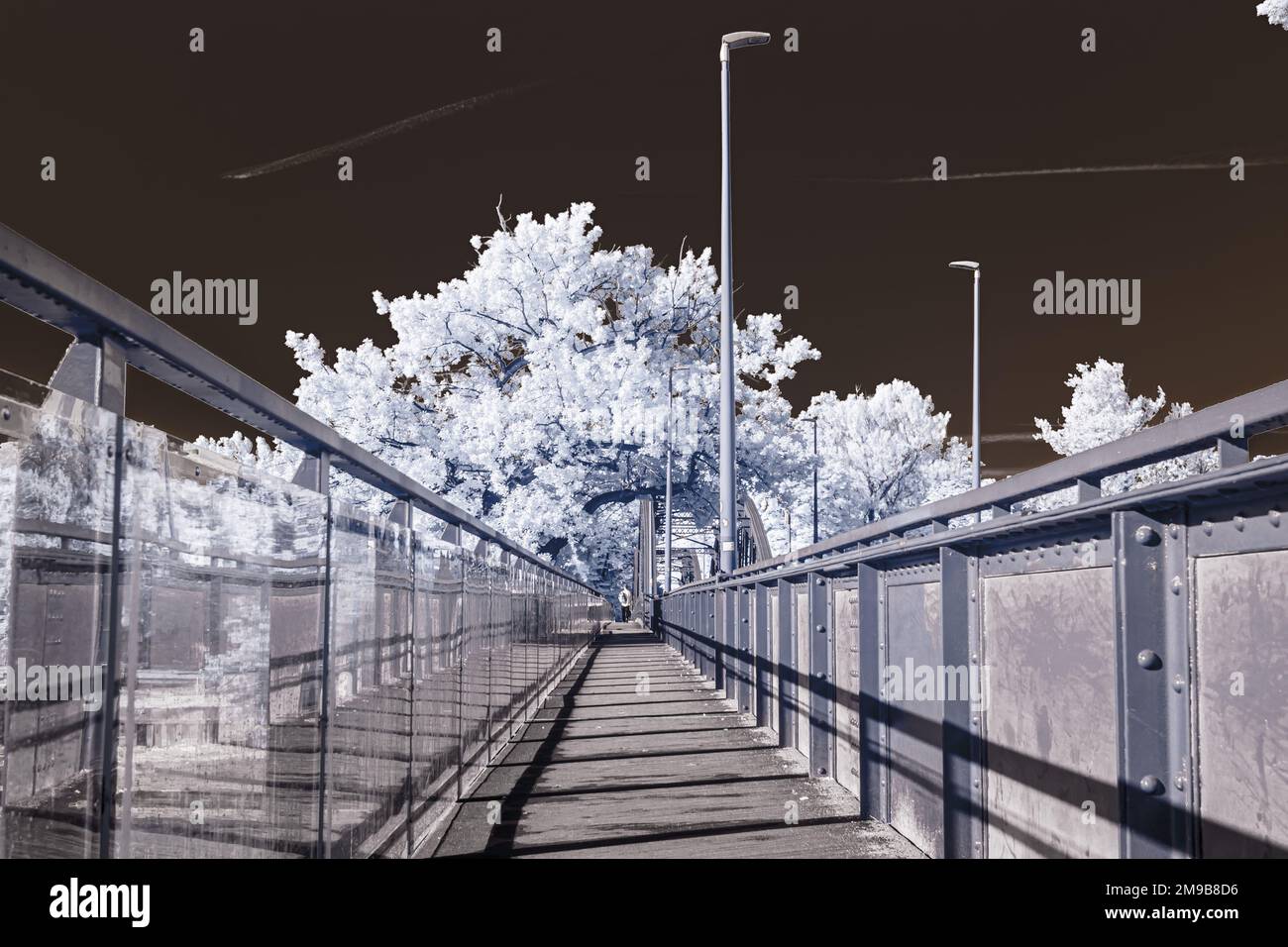 A futuristic shot of the Pedestrian Irena Sendler Bridge in Opole Stock Photo