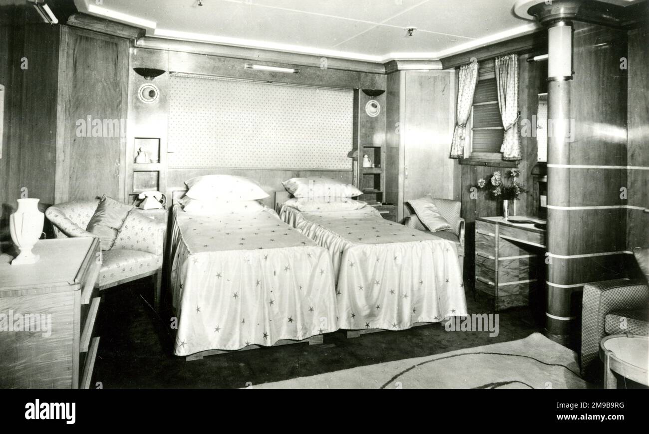 Cunard White Star, RMS Queen Mary, Bedroom Stock Photo