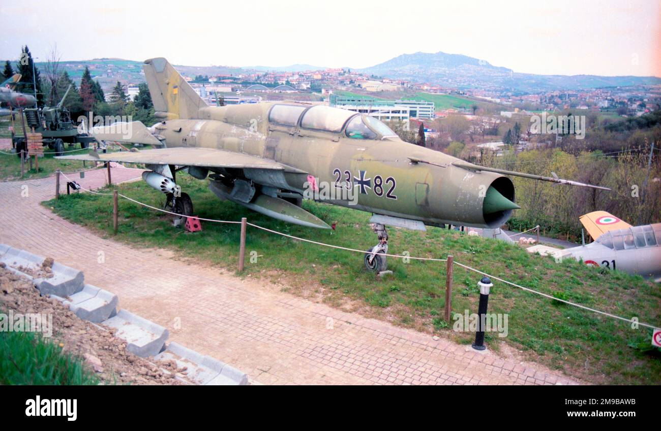 Mikoyan-Gurevich MiG-21UM 23+82 (msn 516915011), (ex Luftstreitkrafte der Nationalen Volksarmee / ex Lluftwaffe), on display at the Museo dell'aviazione di Rimini. Stock Photo