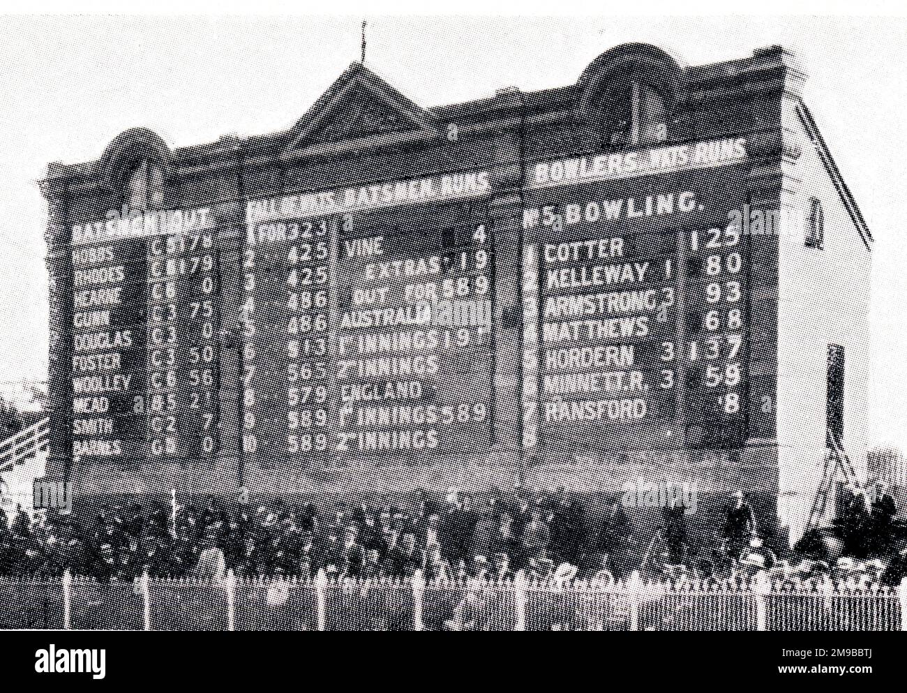Melbourne scoreboard showing England's record total of 589,  tour of Australia Stock Photo