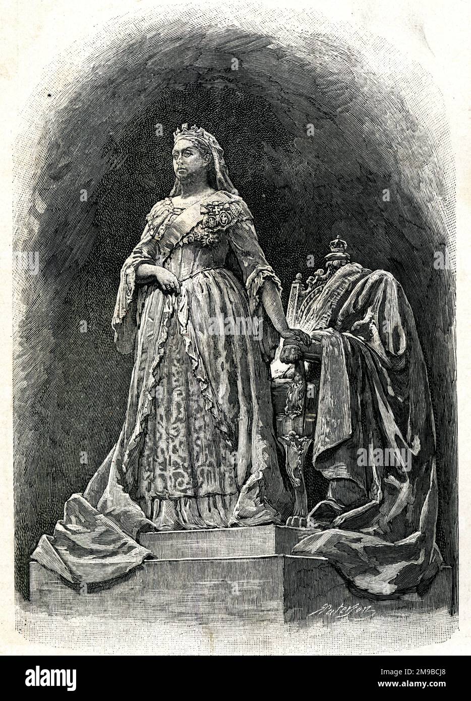 Statue of Queen Victoria by Count Gleichen, commemorating her Golden Jubilee, erected at Royal Holloway College, Egham, Surrey Stock Photo