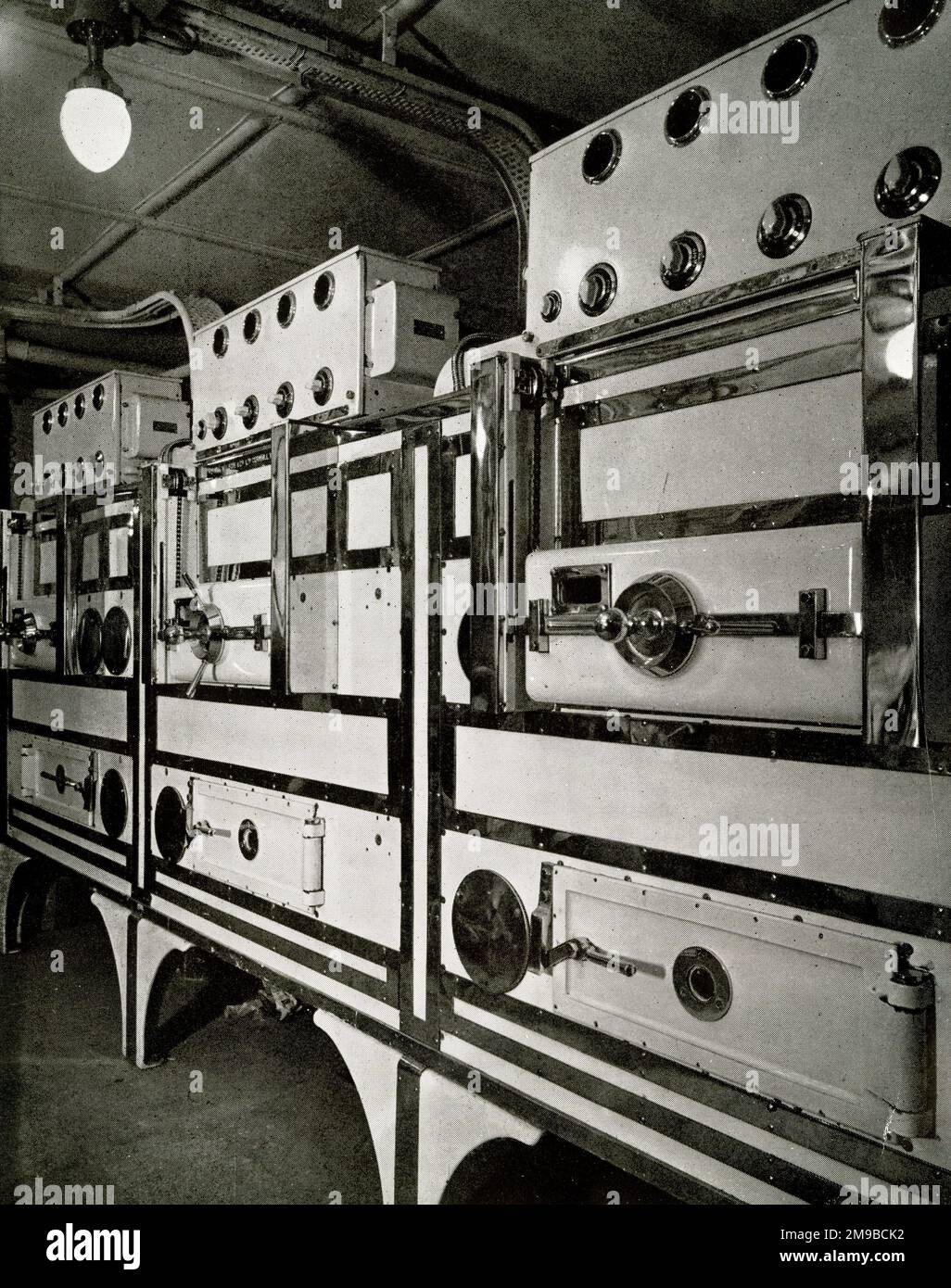 A row of baker's ovens in RMS Queen Mary's catering department Stock Photo