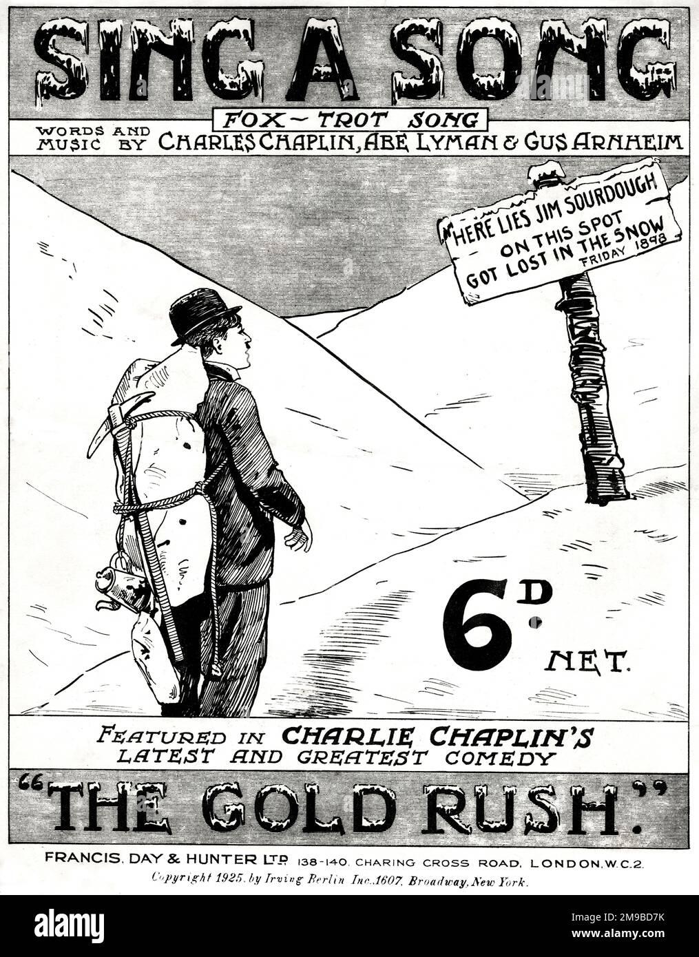 Music cover, Sing A Song, foxtrot song, words and music by Charles Chaplin, Abe Lyman and Gus Arnheim, featured in Charlie Chaplin's comedy film The Gold Rush Stock Photo