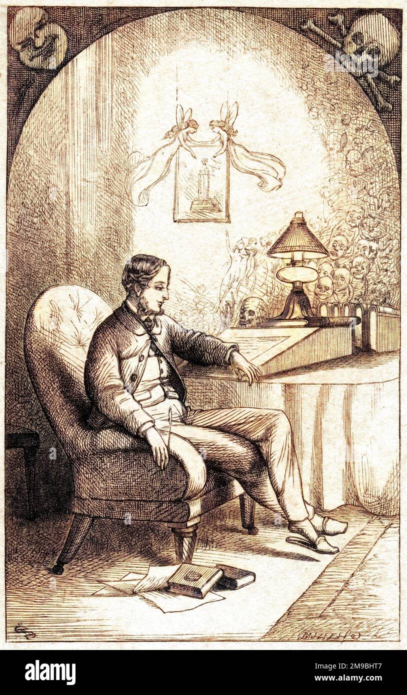 TOM (Thomas) HOOD Junior (the younger) son of Thomas Hood the elder : writer, editor of 'Fun', also illustrator, depicted at his writing desk. Stock Photo