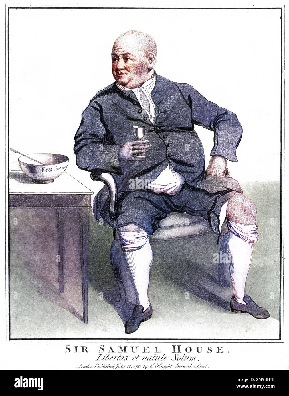 SAMUEL HOUSE London innkeeper whose political support for Charles James Fox is evident from the wine bowl labelled 'Fox' and the glass in his hand. Stock Photo