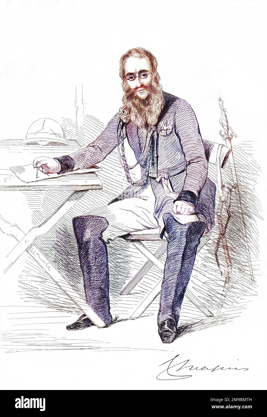 SIR CHARLES JAMES NAPIER (1782 - 1853), British military commander, seated in his tent. Stock Photo