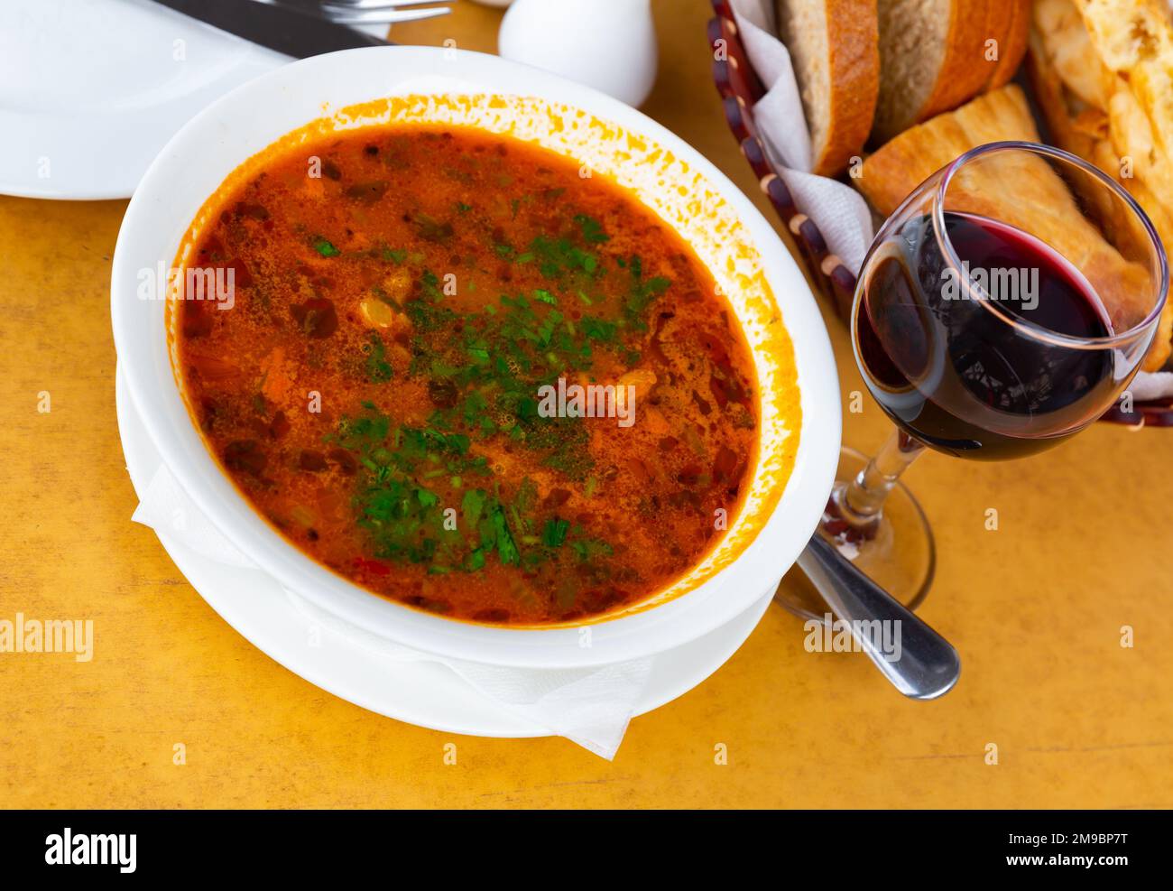 Georgian Kharcho soup with beef and rice Stock Photo - Alamy