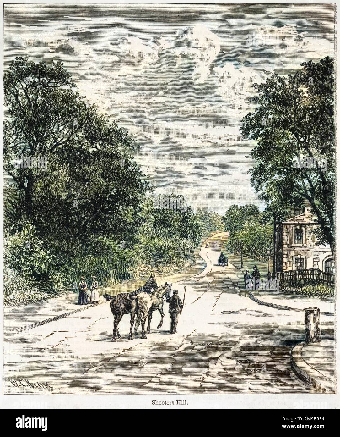 Shooters Hill is named after the archery butts located here in the 16th century : later it was a favourite haunt of highwayman, attacking travelers bound for France. Stock Photo