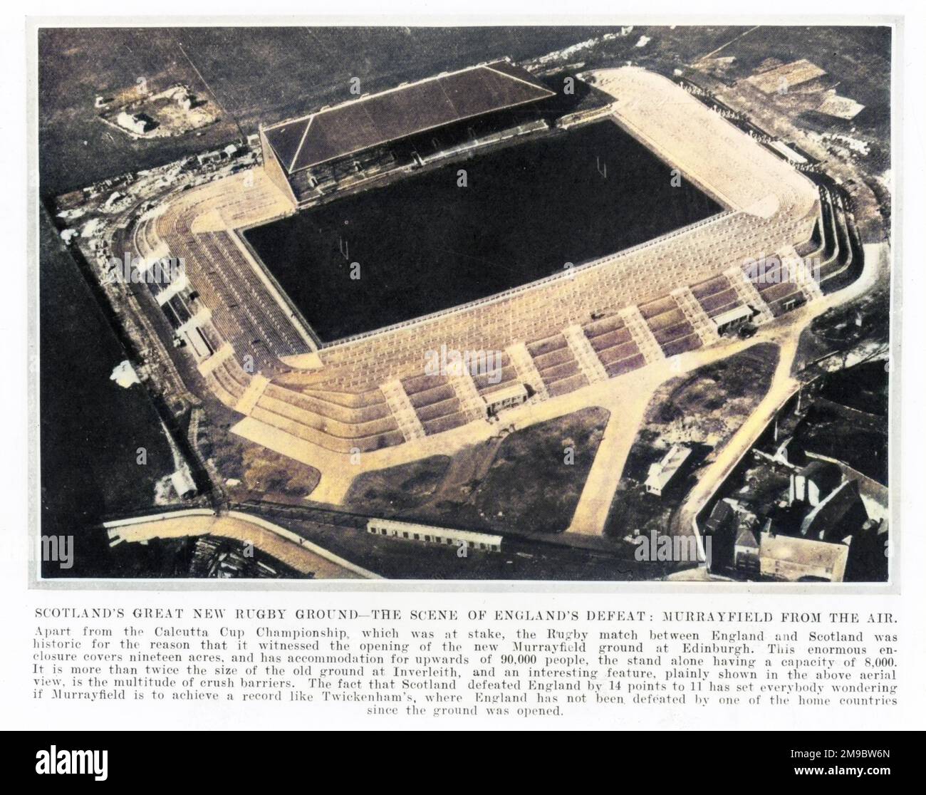 Murrayfield rugby stadium in Scotland, which opened in March 1925, shown from the air. Stock Photo