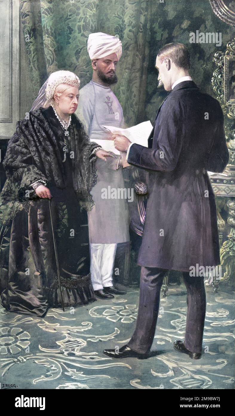 Queen Victoria, Empress of India,listening to a despatch describing the