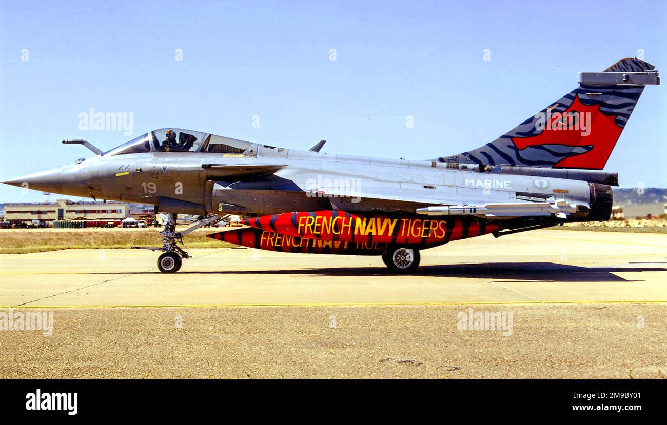 Aeronavale - Dassault Rafale M 19 (msn 019), in a special colour scheme for a NATO Tiger Meet. (Aeronavale - Aeronautique Navale - French Naval Aviation) Stock Photo