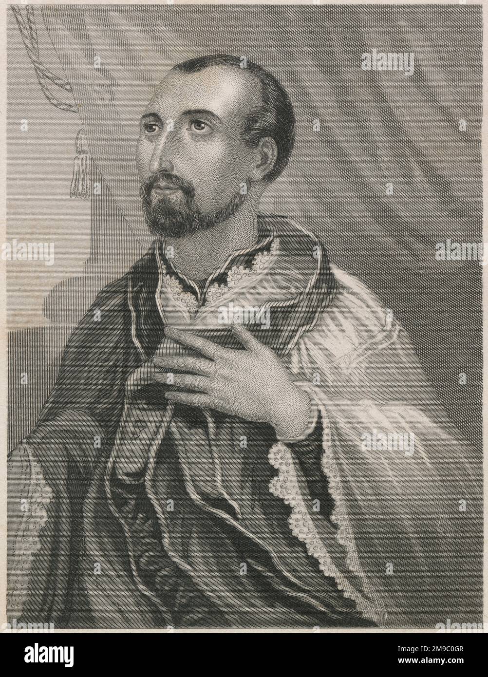 Antique circa 1860 engraving, portrait of Jacques Lainès.  SOURCE: ORIGINAL ENGRAVING Stock Photo