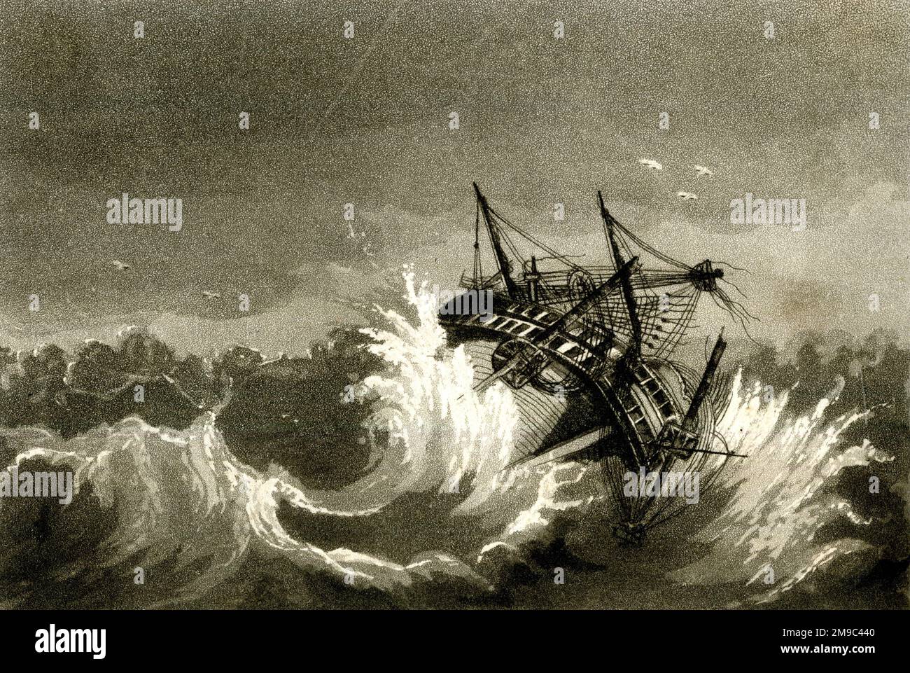 HMS Theseus caught in the Antigua-Charleston hurricane at San Domingo, West Indies, September 1804.   (2 of 2) Stock Photo