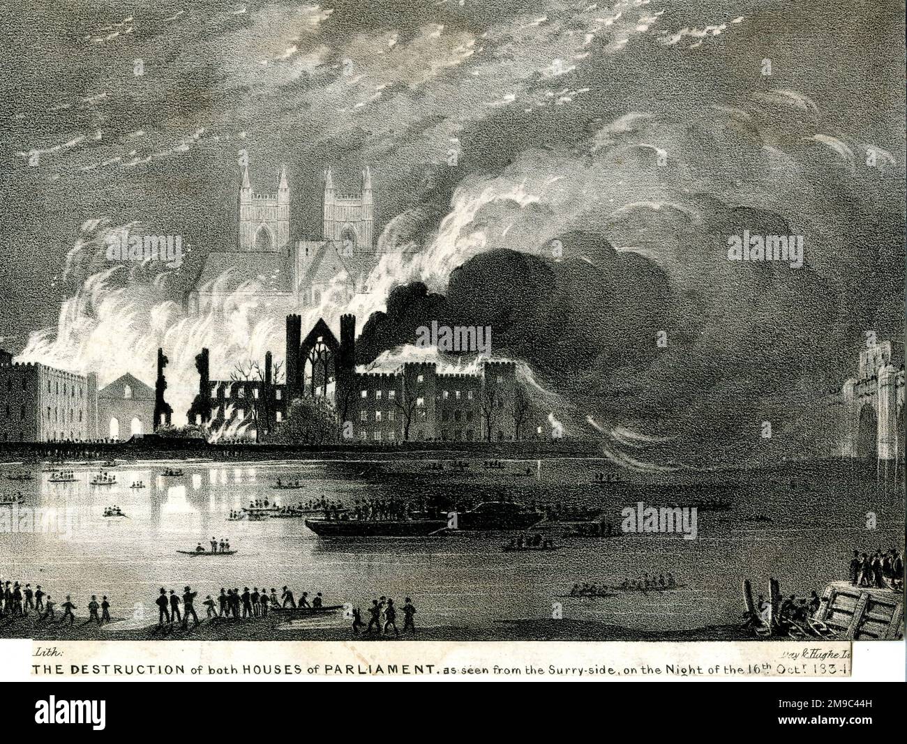 Houses of Parliament in London destroyed by fire Stock Photo