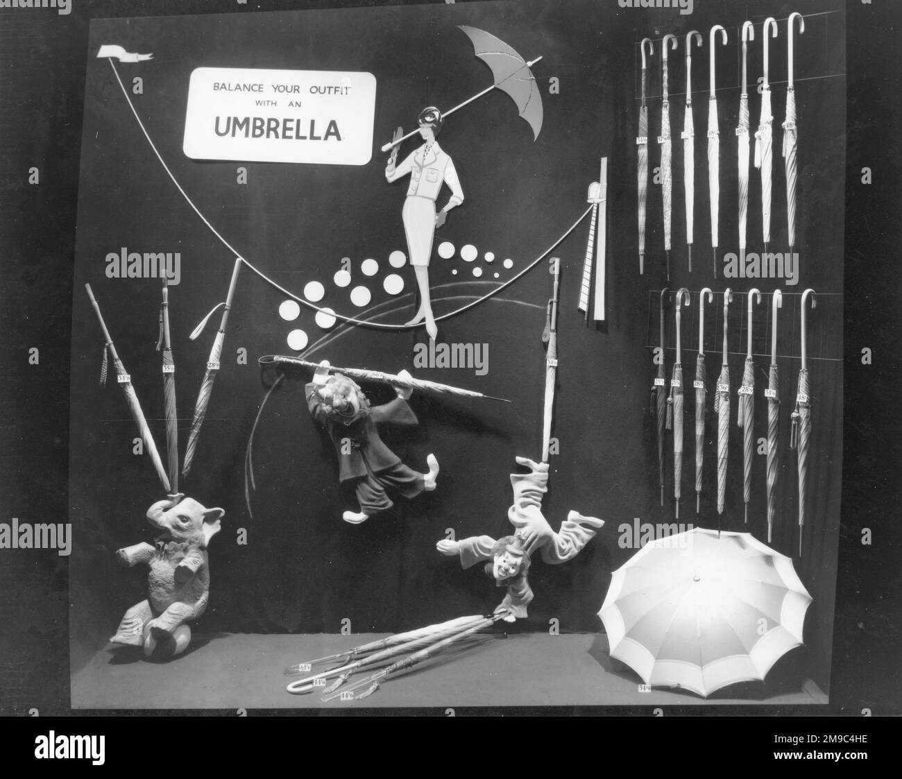 Window display in Liverpool Department store, Owen Owen, for Umbrellas Stock Photo