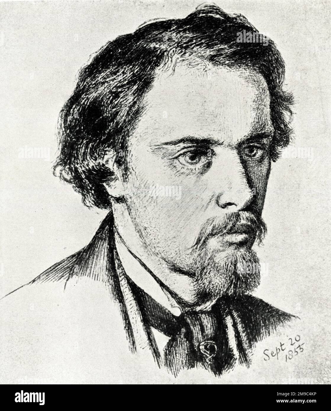 Dante Gabriel Rossetti, Pre-Raphaelite artist, self-portrait dated 20 September 1855 Stock Photo