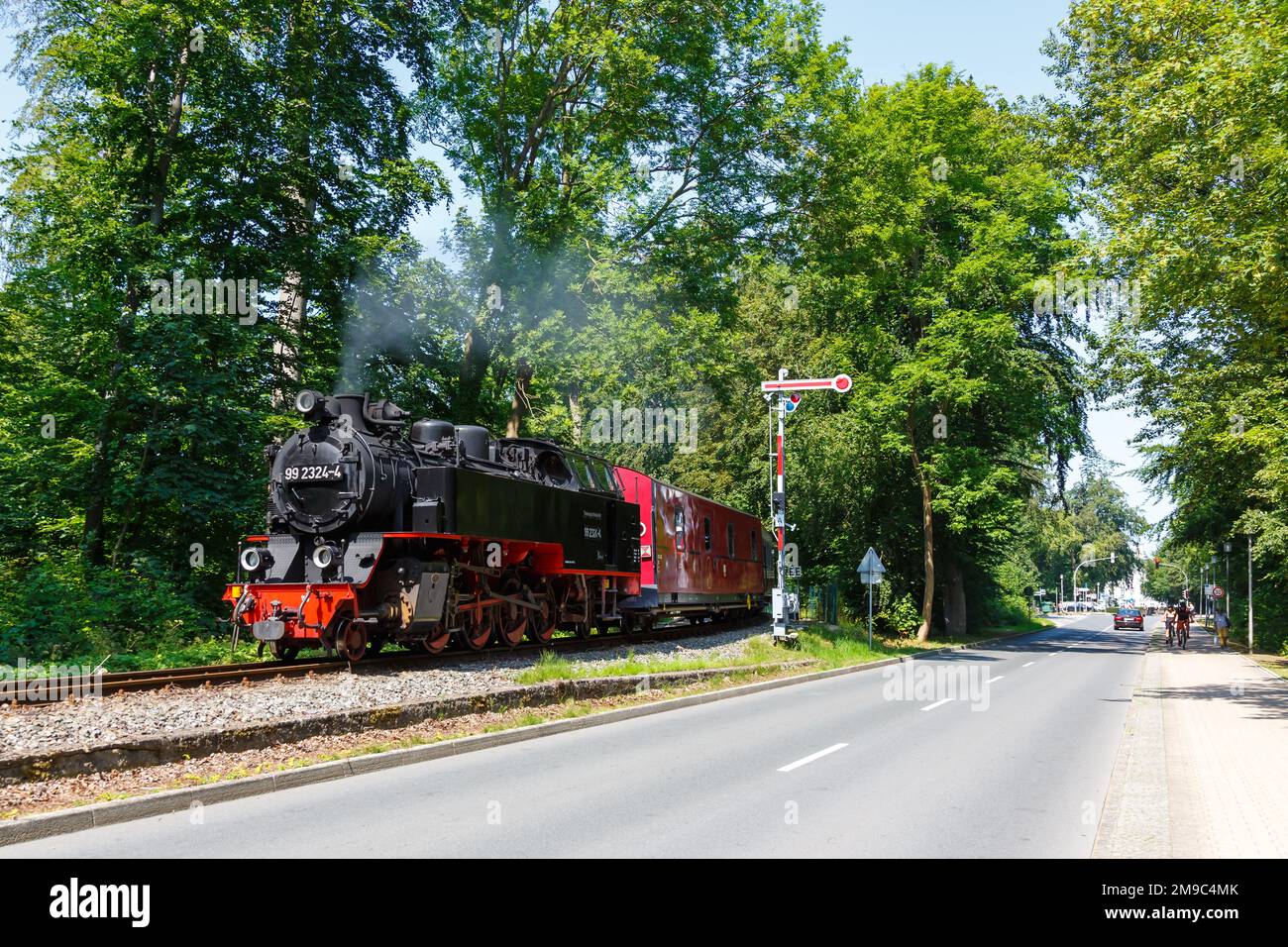 Baederbahn Molli steam train locomotive railway rail in Heiligendamm, Germany Stock Photo